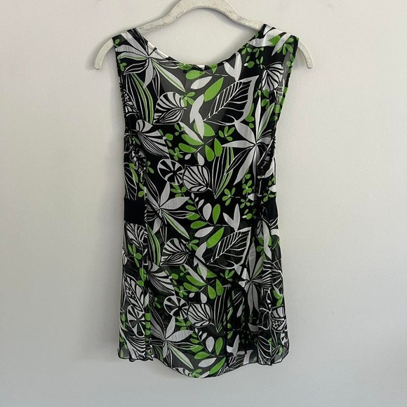 Y2K GREEN AND BLACK AGENDA FLORAL PRINT SHEER TIE BACK TANK TOP - Picture 6 of 8